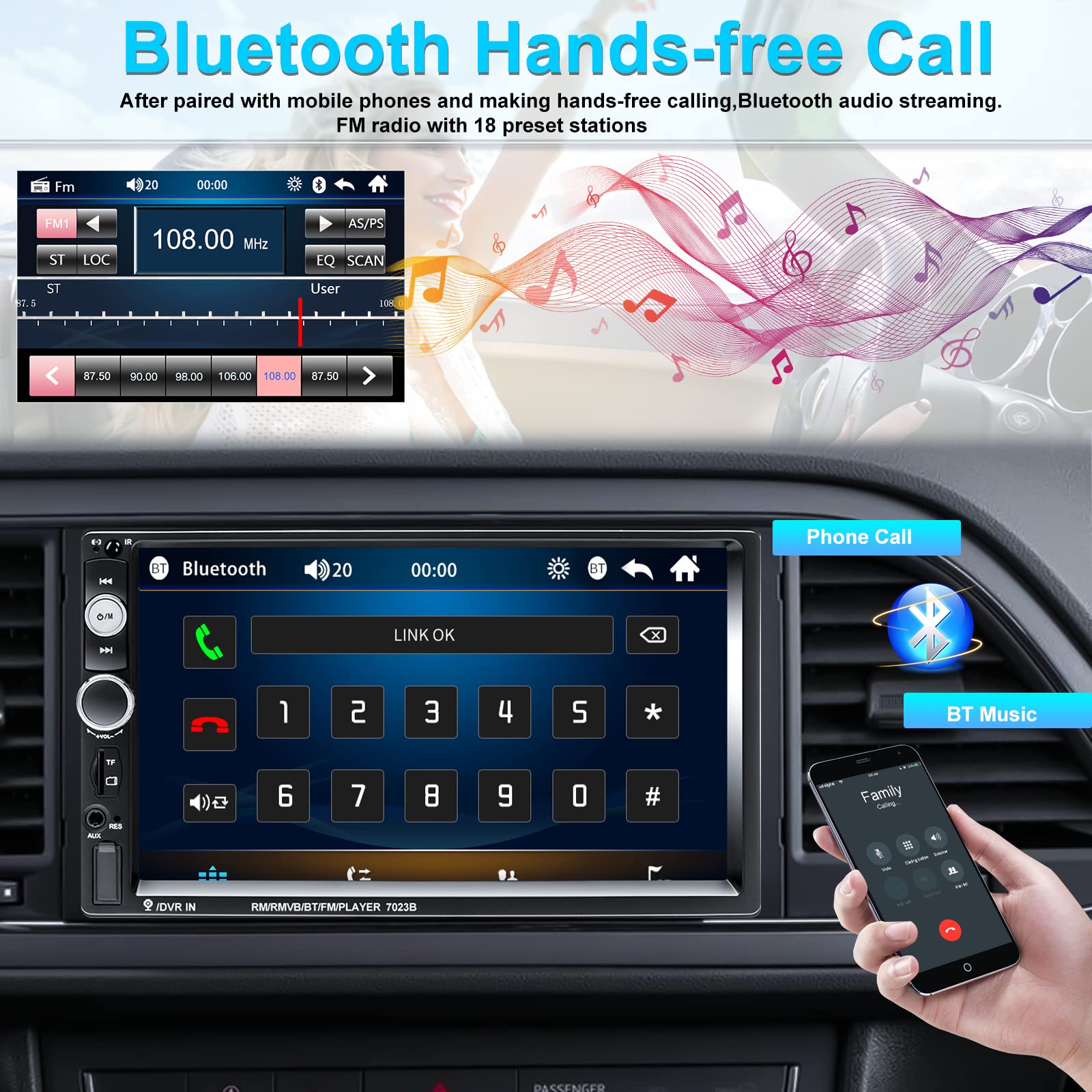 Double Din Car Stereo 7� Touch Screen Car Radio With Bluetooth Backup Camera Fm Radio Receiver Usb Aux Auto Radio Tf Card Input Audio Video Mp5 Mp4 Mp3 Player Car Multimedia Player Support Mirror Link